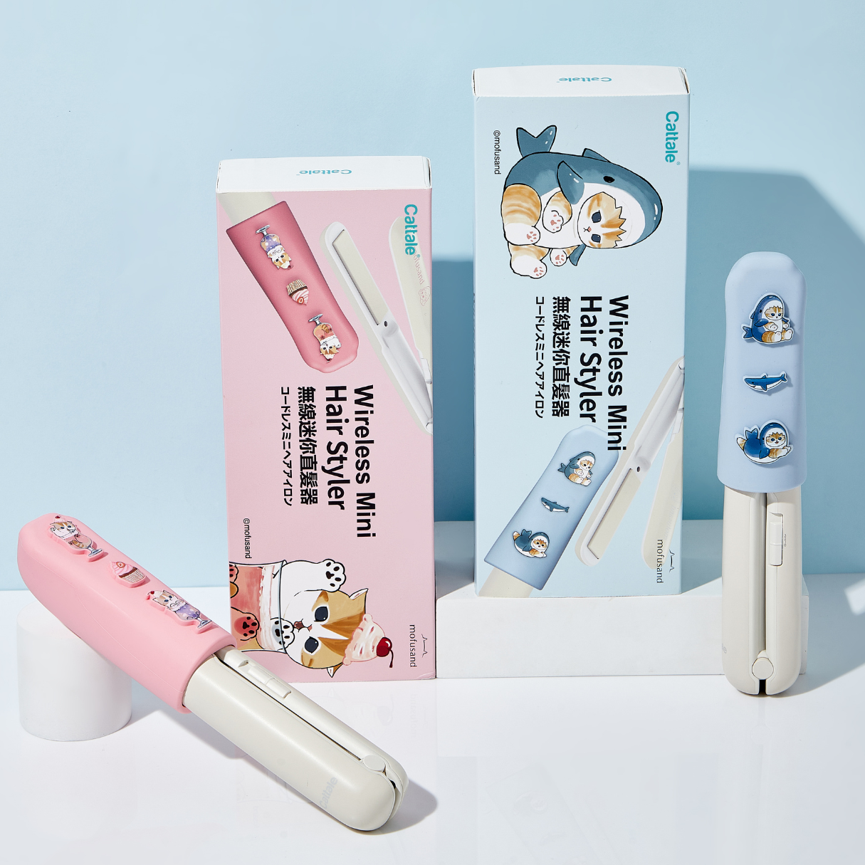 mofusand 無線迷你負離子直髮梳 - 鯊鯊貓貓/櫻桃貓貓 (預購價:$398/件)