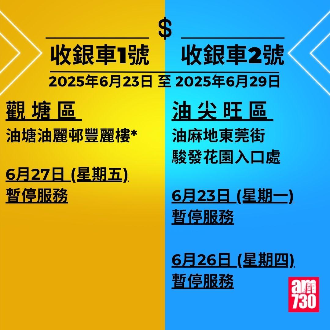 金管局收銀車時間表|2025年5月26日至2025年8月17日