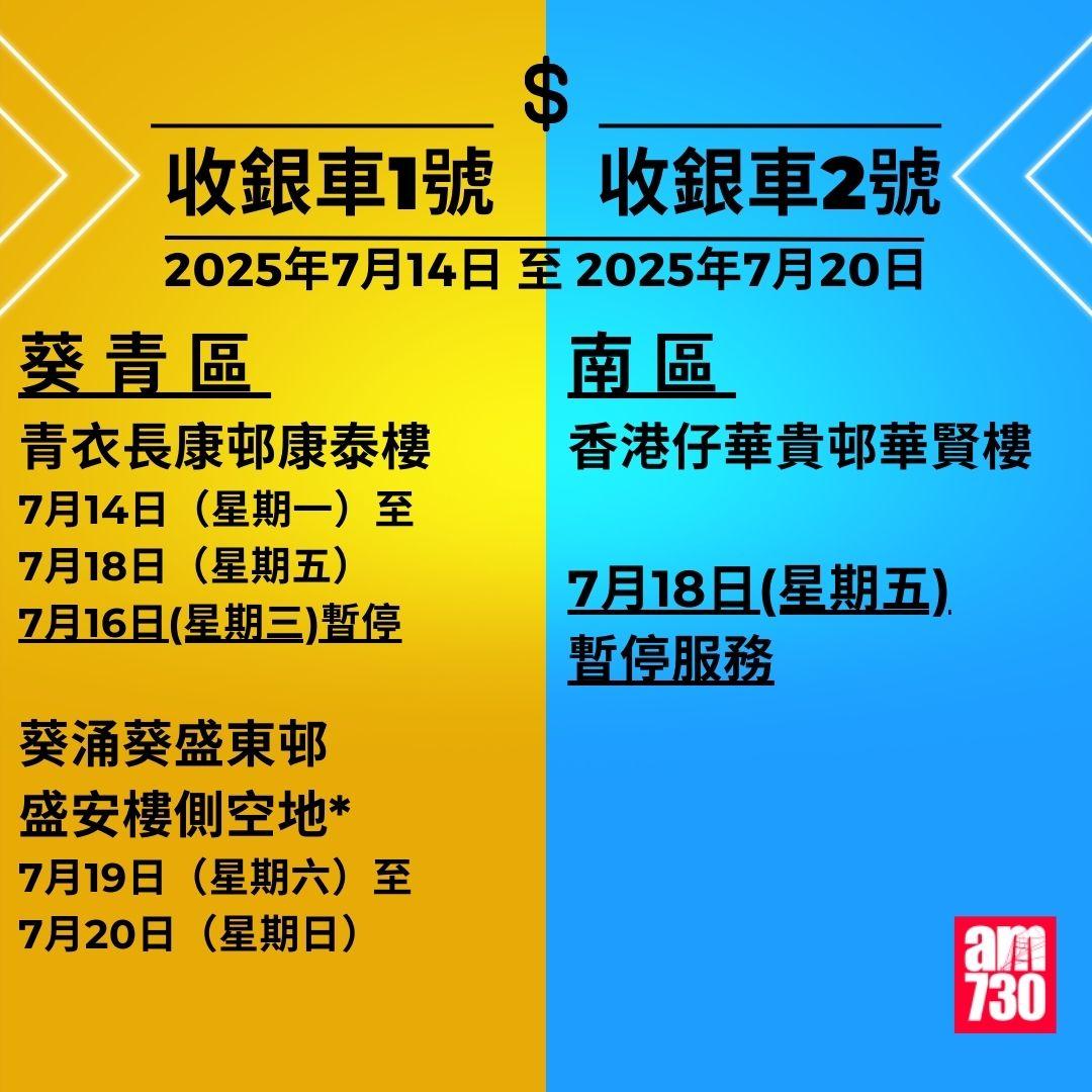 金管局收銀車時間表|2025年5月26日至2025年8月17日
