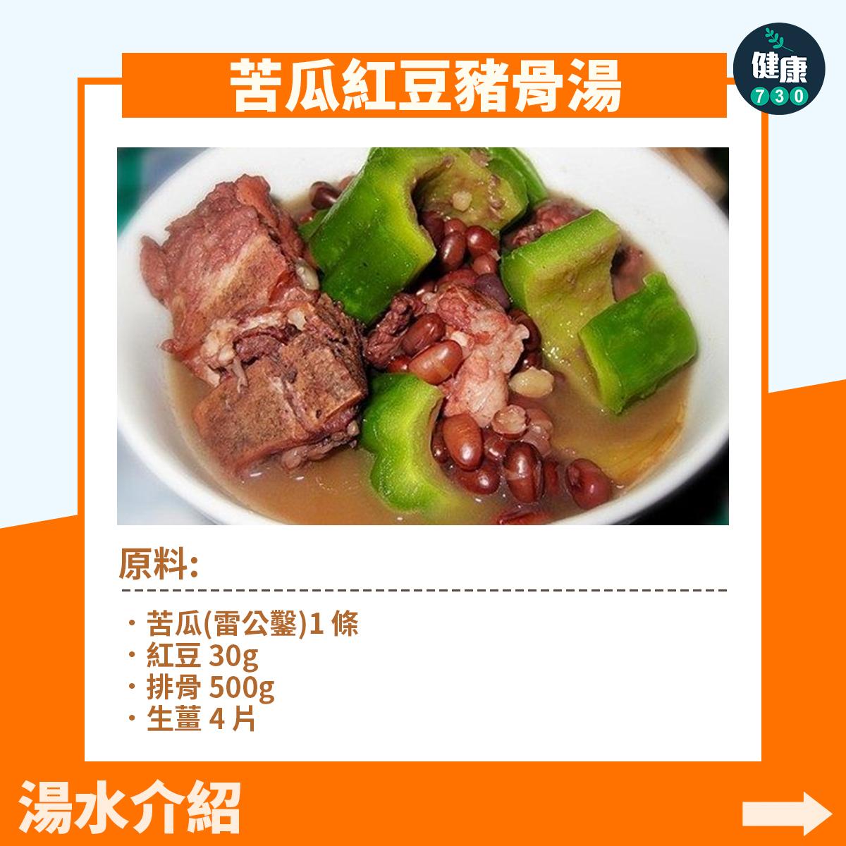 清熱飲品及食物介紹|苦瓜紅豆豬骨湯(am730製圖)