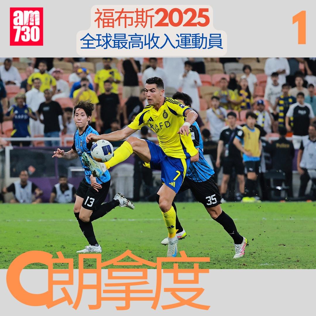 福布斯全球最高收入運動員2025|C朗拿度(Cristiano Ronaldo)第1(am730製圖)
