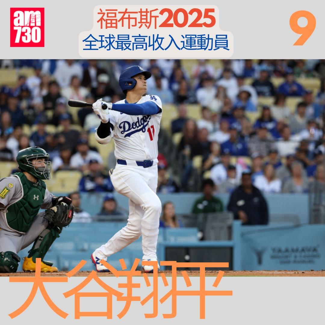 福布斯全球最高收入運動員2025|大谷翔平第9(am730製圖)