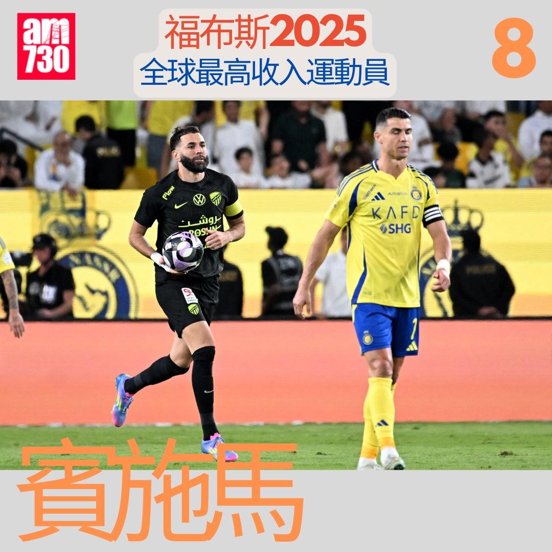 福布斯全球最高收入運動員2025|賓施馬第8(am730製圖)