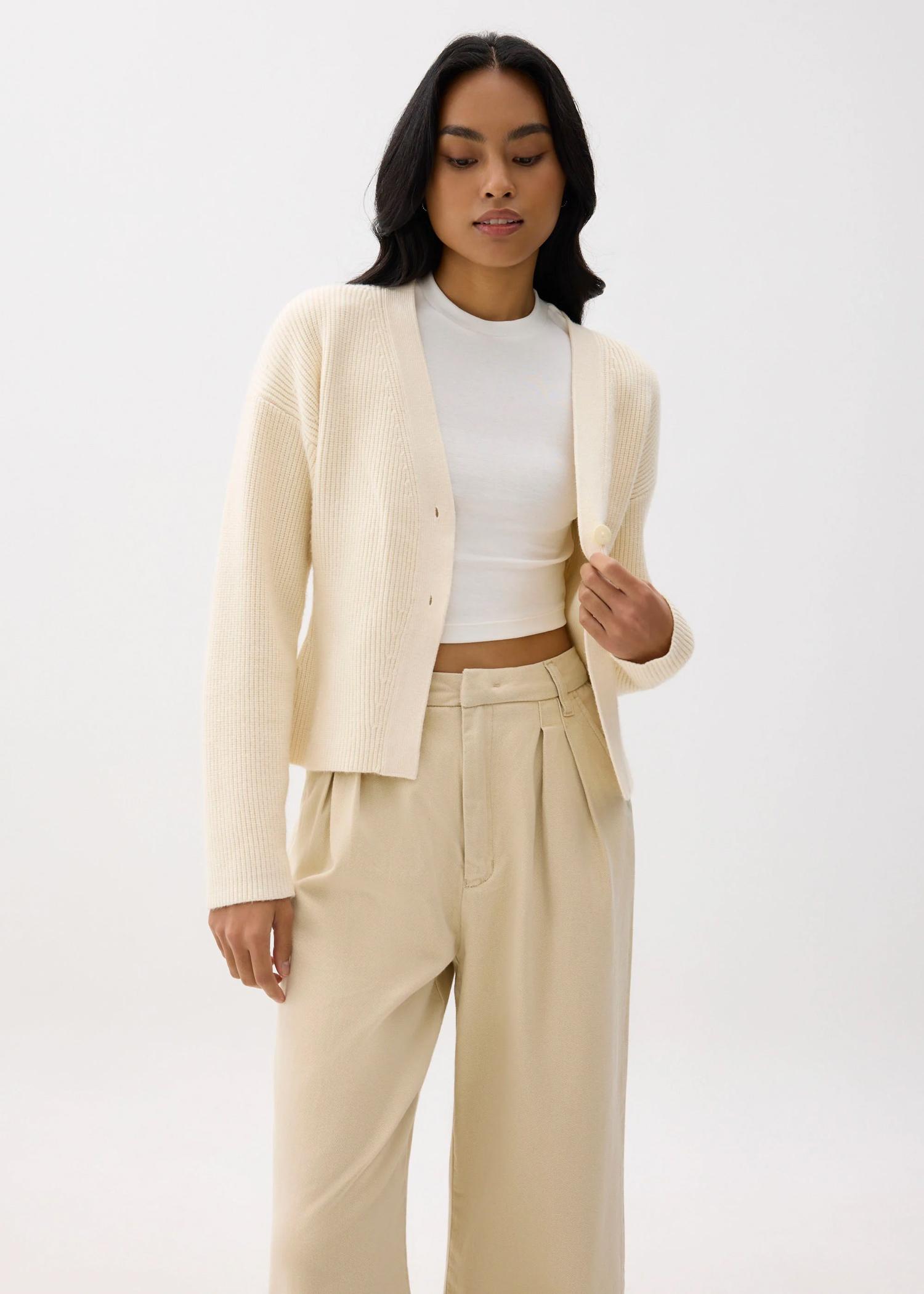 Ribbed Knit V-neck Cardigan 優惠價:$215 原價:$429 (5折)