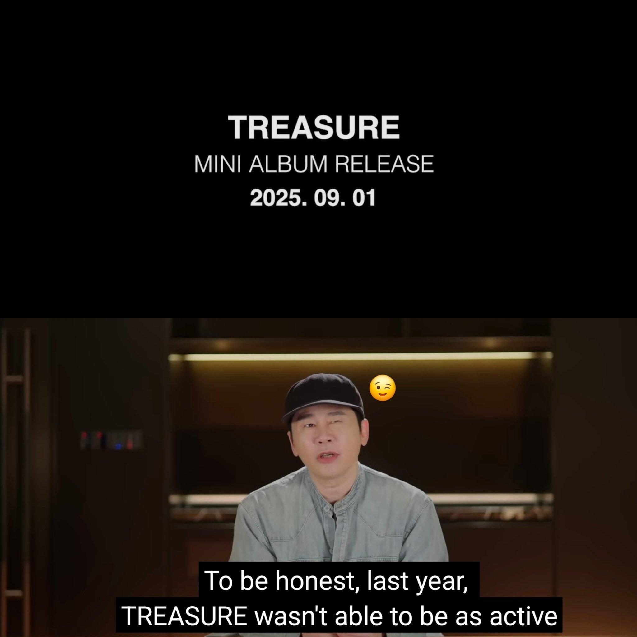 梁鉉錫安排TREASURE於9月1日以全新迷你專輯回歸。