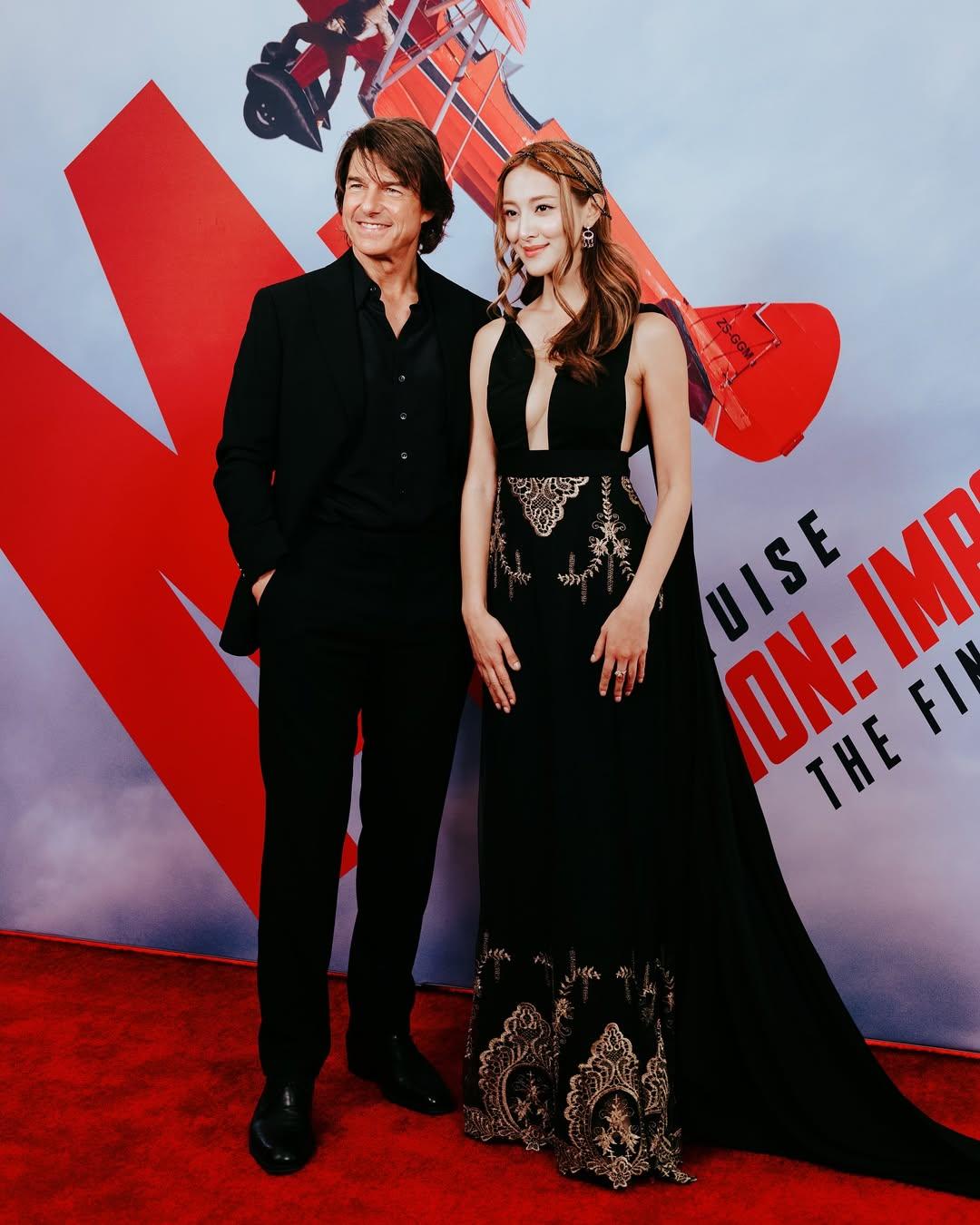 陳凱琳獲邀出席《職業特工隊:最終清算》紐約站的宣傳活動,行紅地氈與湯告魯斯合照。