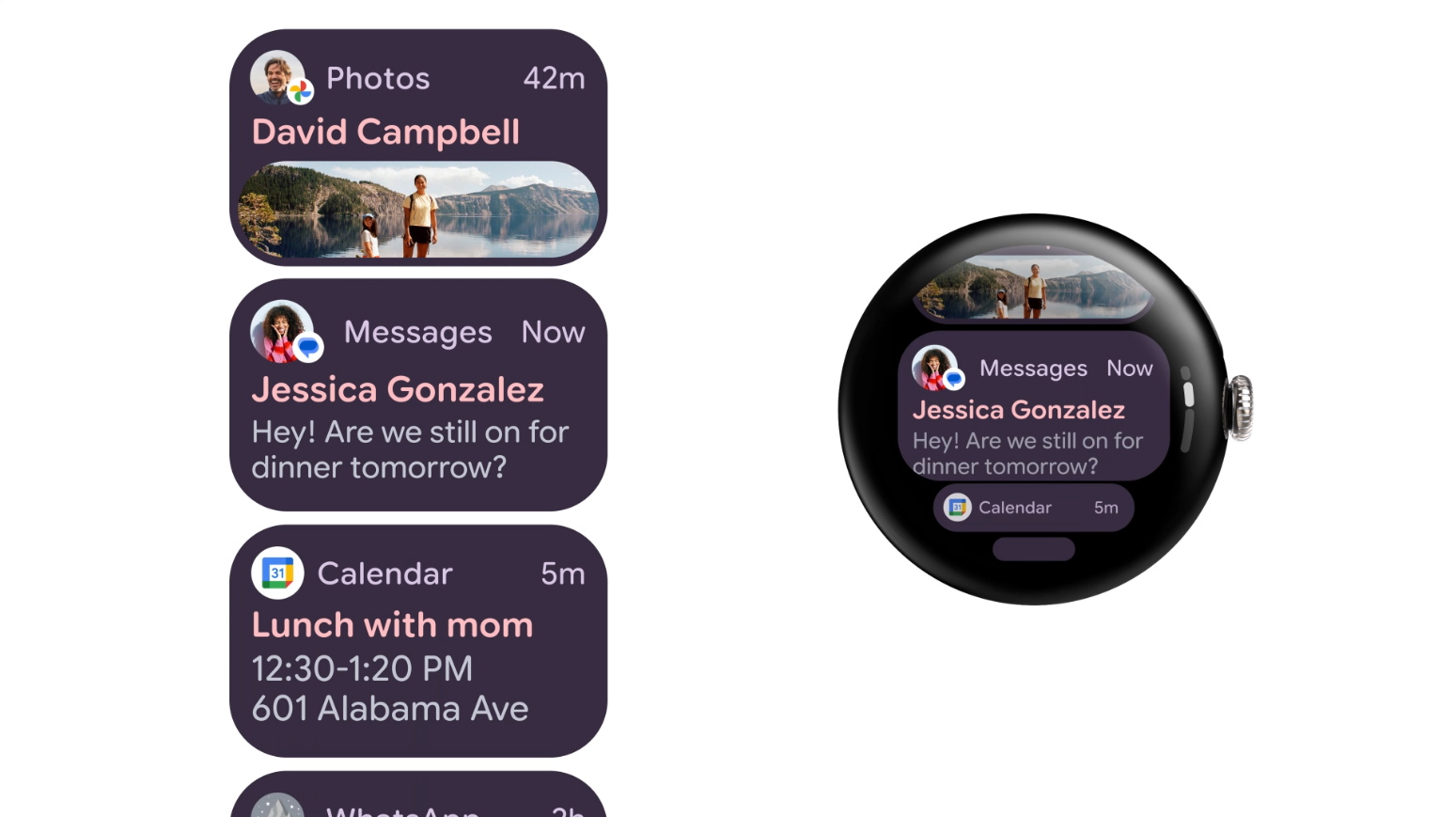 Android Wear OS的滾動動畫能貼合手錶螢幕曲線。