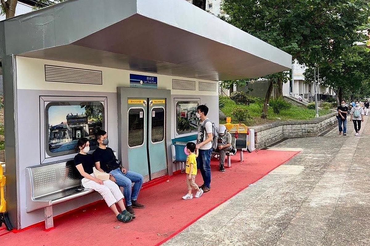 大埔林村河現設有「下一站林村河」特色避雨亭。(民政事務總署FB)