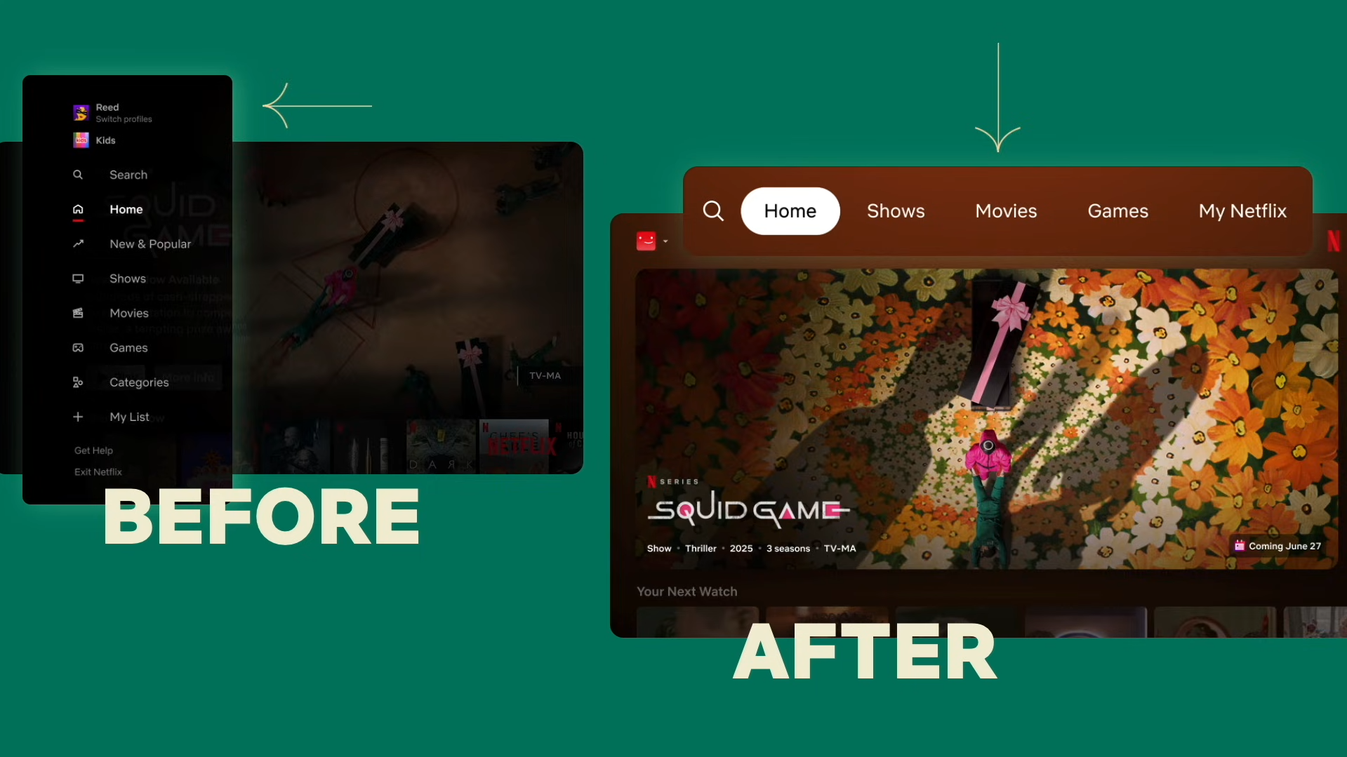 Netflix以往左側的控制欄移至上方。