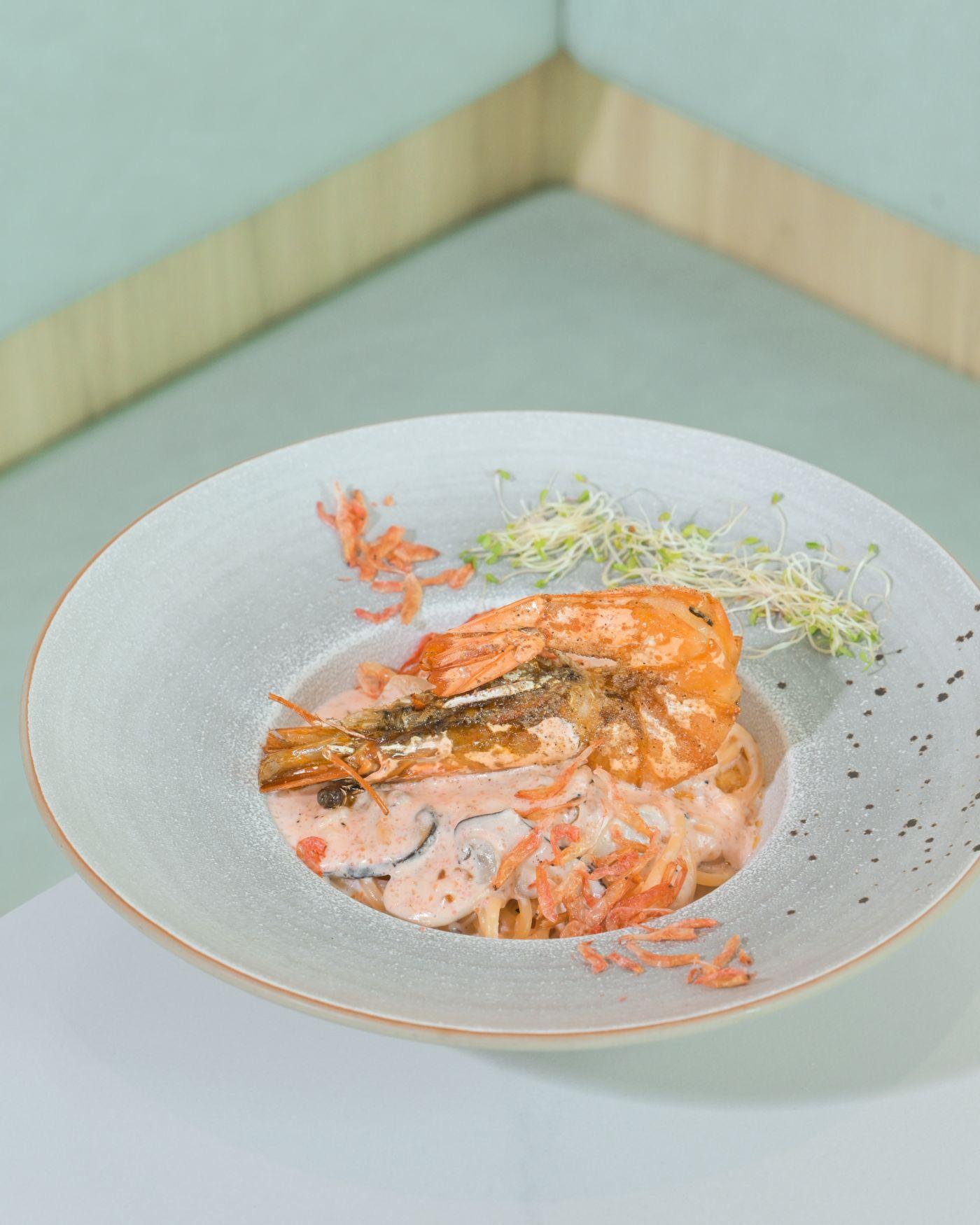 虎蝦 櫻花蝦 明太子意粉