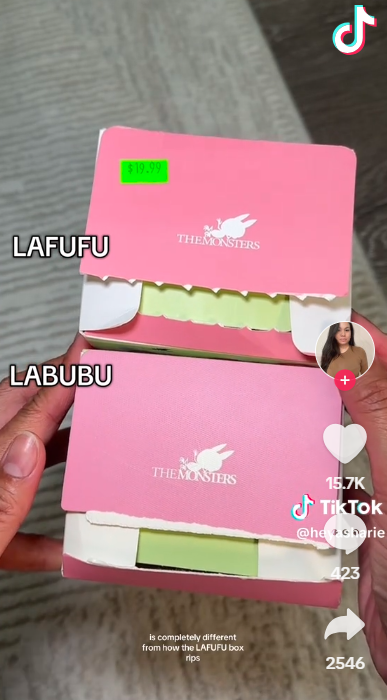 真貨Labubu與被稱為Lafufu的假貨分別。(互聯網)