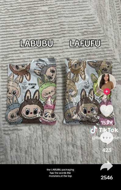 真貨Labubu與被稱為Lafufu的假貨分別。(互聯網)