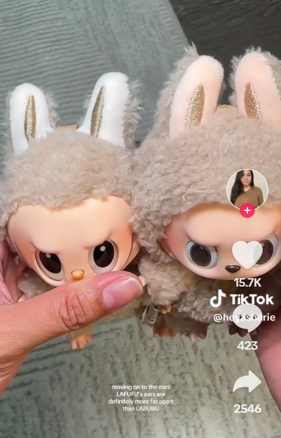 真貨Labubu與被稱為Lafufu的假貨分別。(互聯網)
