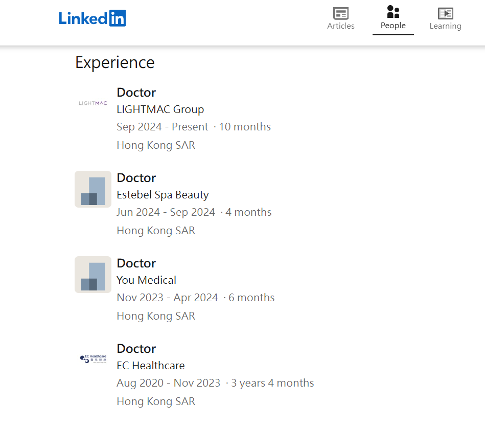 從譚品堯醫生的Linkedin見到,他在簡介一欄提到自己是一位對美容醫學和頭髮修復特別感興趣的醫生。