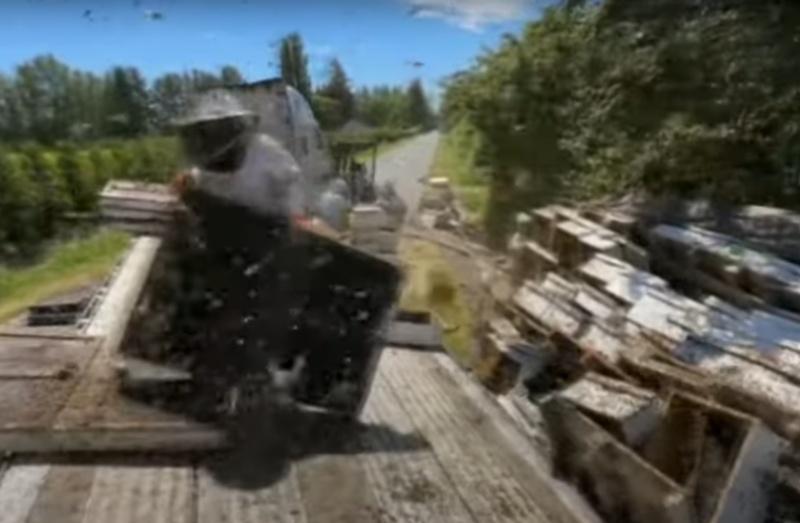 多位蜜蜂專家趕赴現場,將蜂箱從翻覆的卡車上拆卸下來,並召來當地逾20多名養蜂人支援。(YouTube)