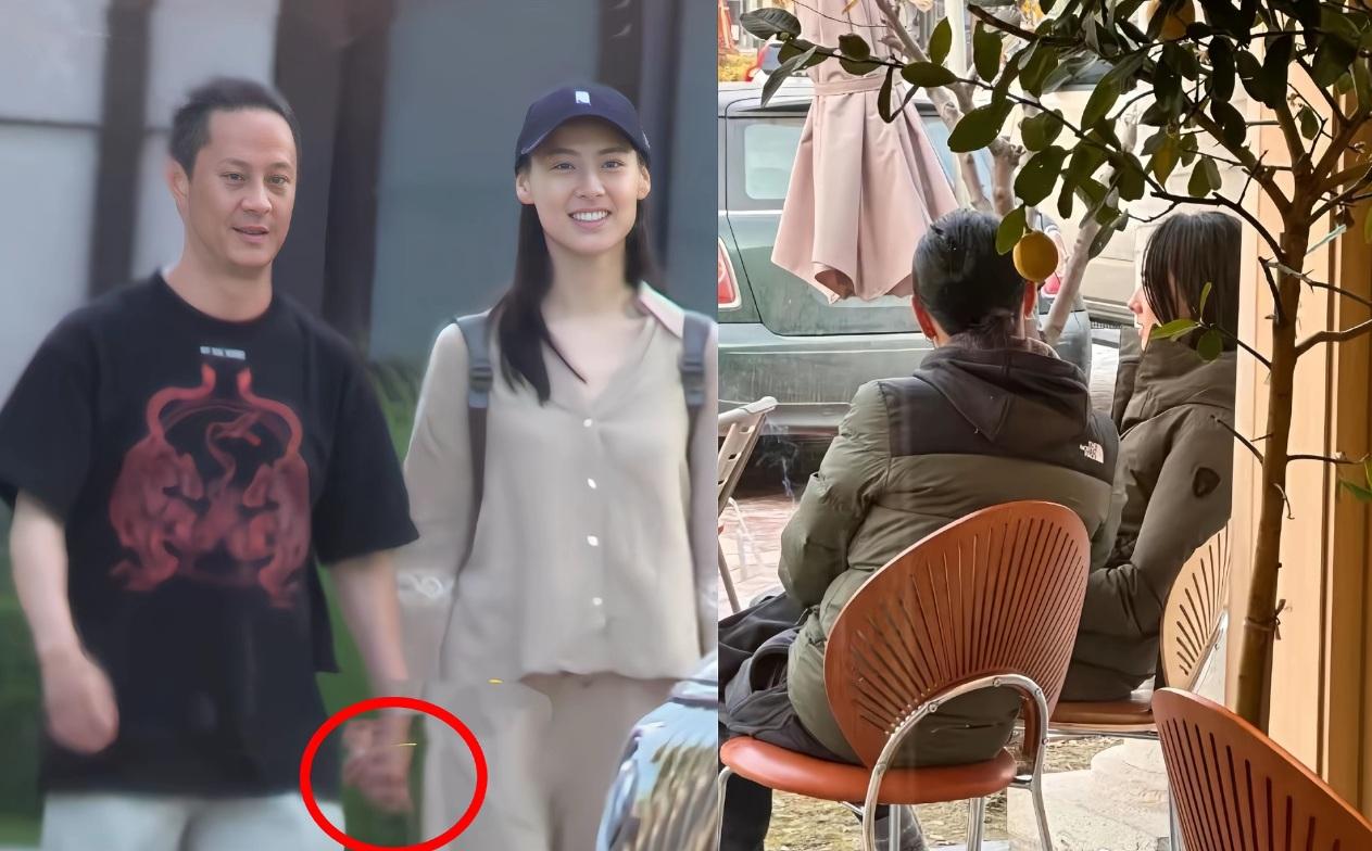 兩人去年(右)被發現在北京歎咖啡;左圖是現時瘋傳、兩人在北京街頭的拖手照。