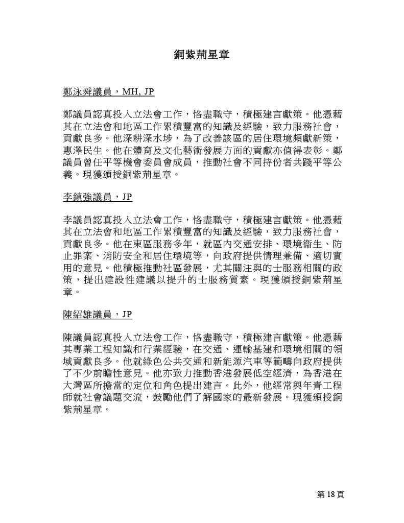 2025年銅紫荊星章名單。