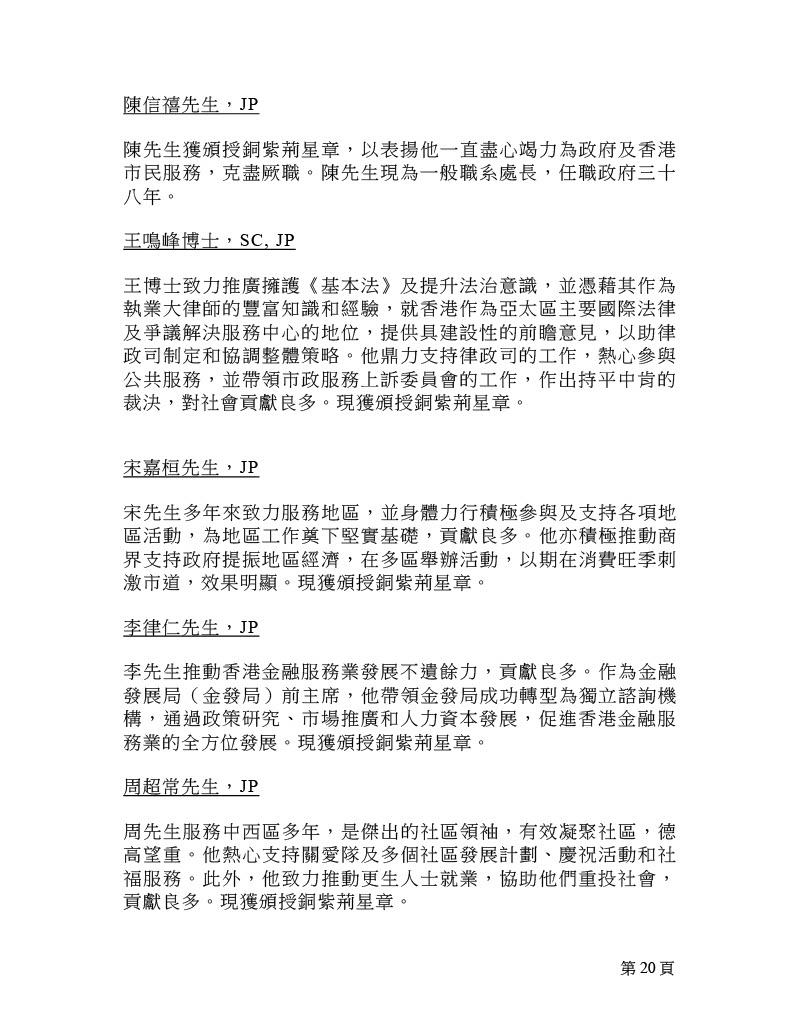 2025年銅紫荊星章名單。