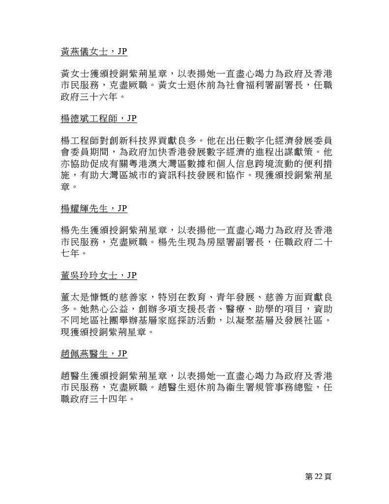 2025年銅紫荊星章名單。