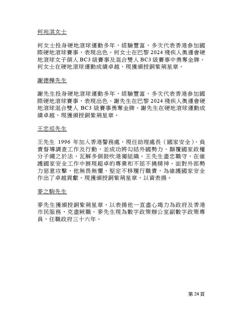 2025年銅紫荊星章名單。