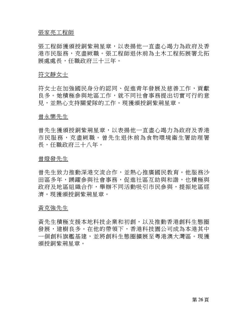 2025年銅紫荊星章名單。