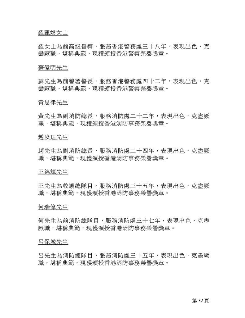 2025年紀律部隊及廉政公署榮譽獎章名單。