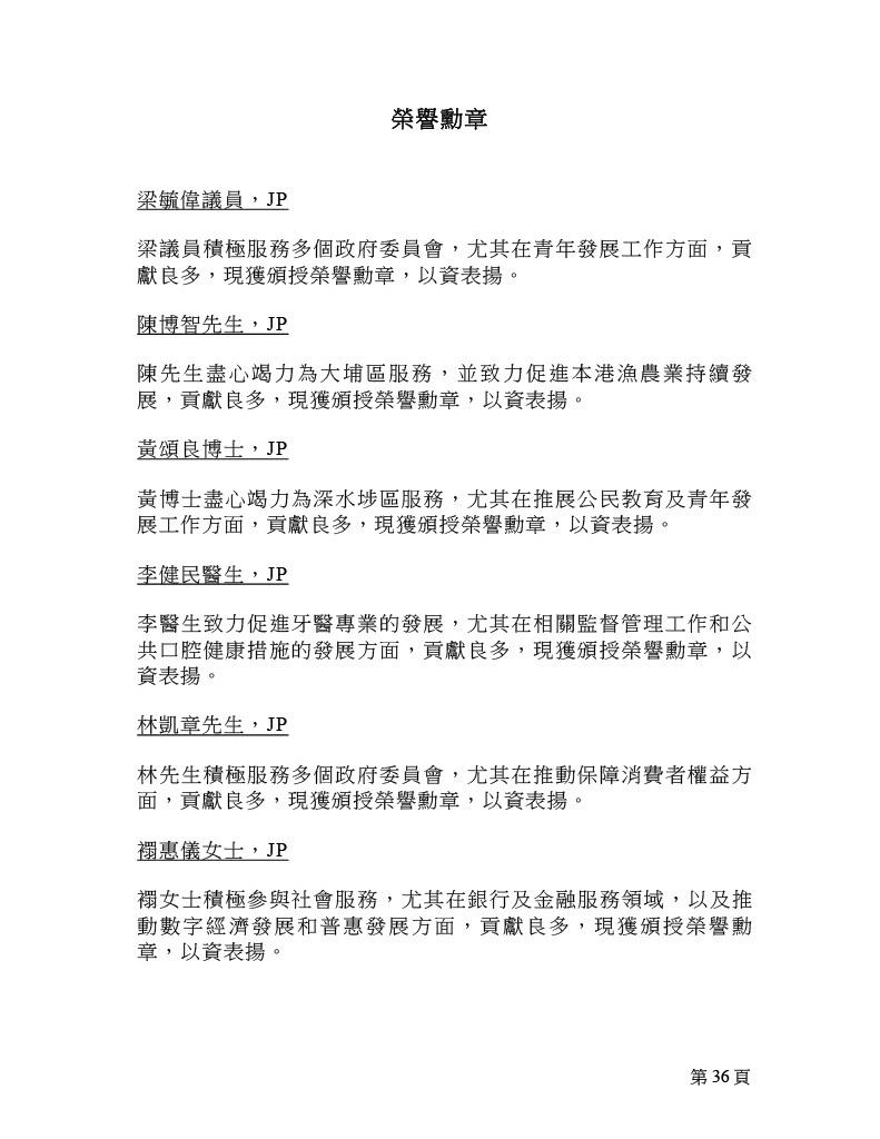 2025年榮譽勳章名單。