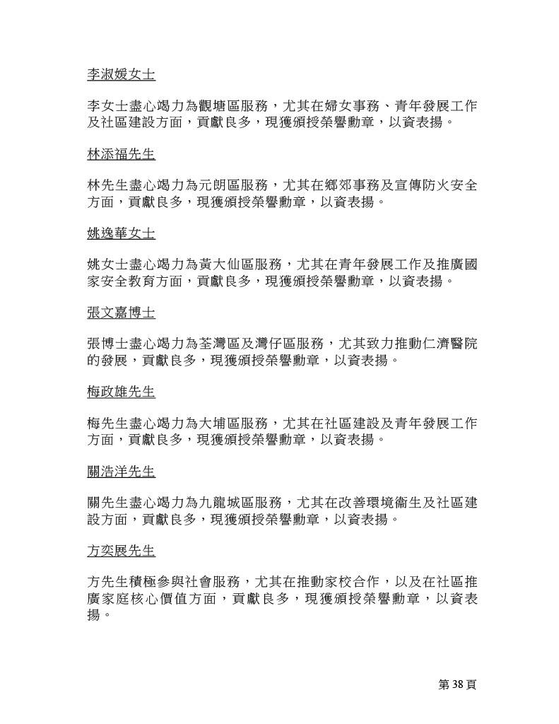 2025年榮譽勳章名單。