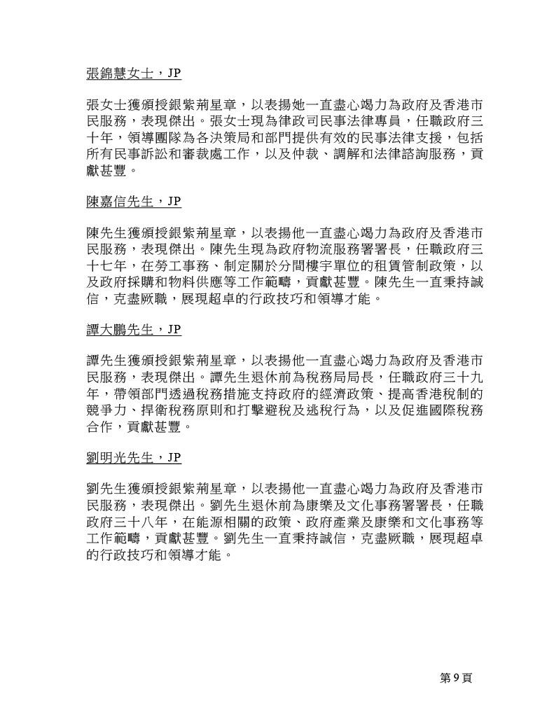 2025年銀紫荊星章名單。