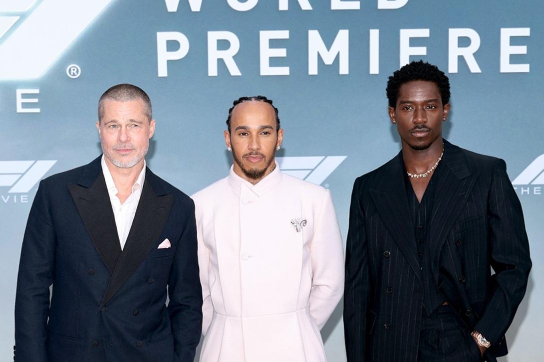 7屆F1總冠軍「黑帝」咸美頓是電影顧問,右是片中飾演車手的英國演員Damson Idris。