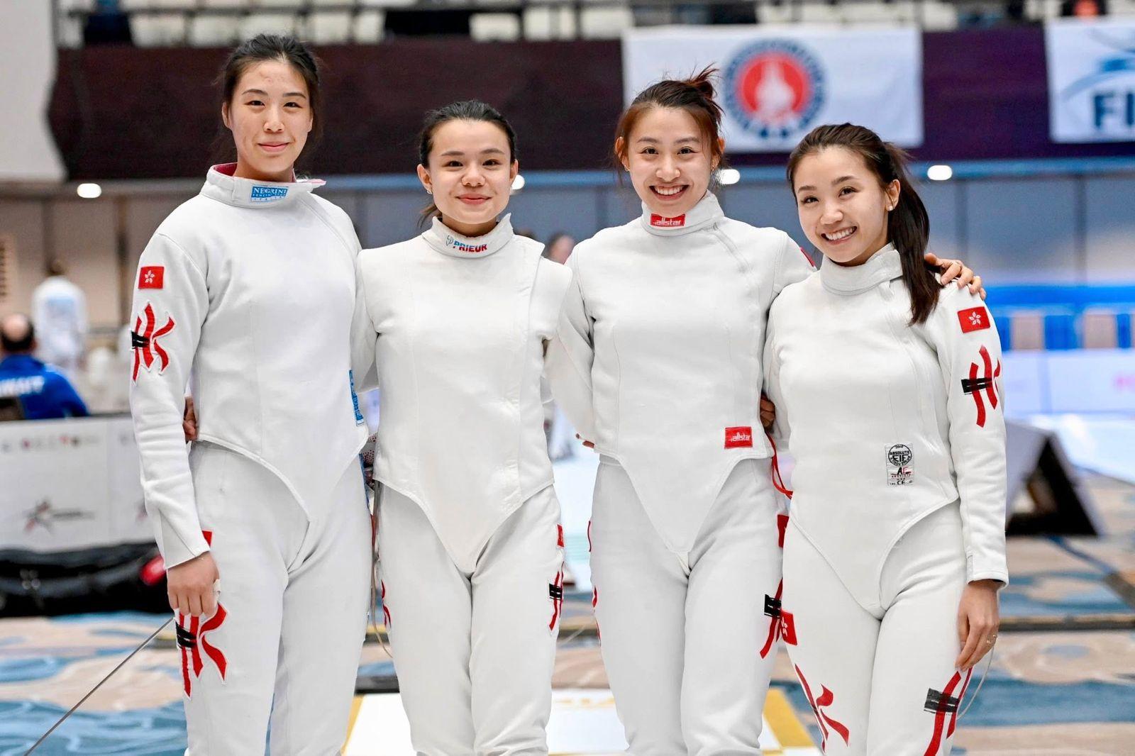 劍擊亞錦賽|陳渭泠、連翊希、佘繕妡及朱嘉望取得女重團體銅牌。(中國香港劍擊總會)