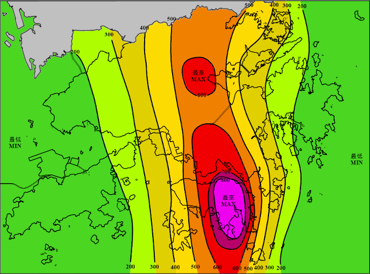 2023年黑雨|二十四小時雨量分佈圖(2023年9月7日下午4時至2023年9月8日下午4時)