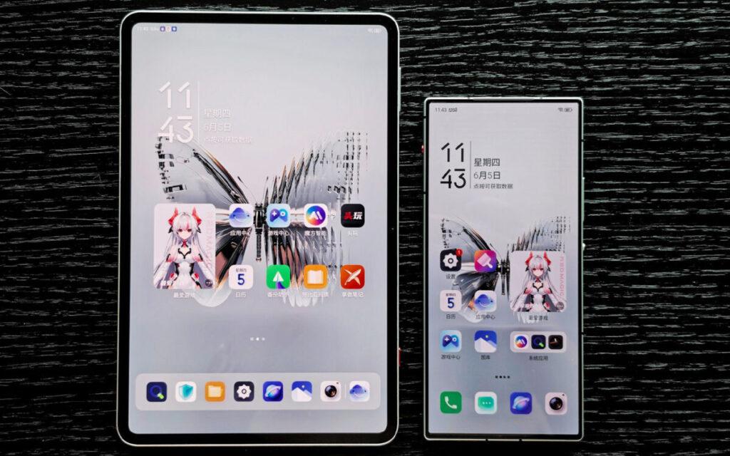 受惠於高屏佔比,讓紅魔電競平板3 Pro 擁有比 8.8 吋螢幕 Y700 四代更短、及 8.3 吋螢幕 iPad mini 7 更窄機身,與紅魔 6.8 吋手機並排更顯其小巧。