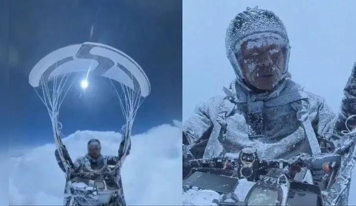 內地男玩滑翔傘被雲吸冰封片疑AI製作 頭盔前後不同顏色