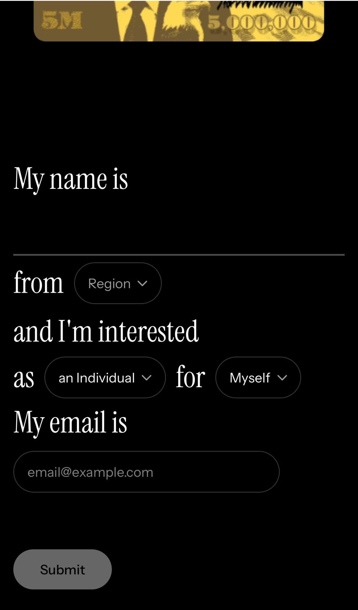網站現階段僅開放申請人登記姓名、電郵地址及所屬地區,以及申請人是為自己或企業申請。(官網截圖)