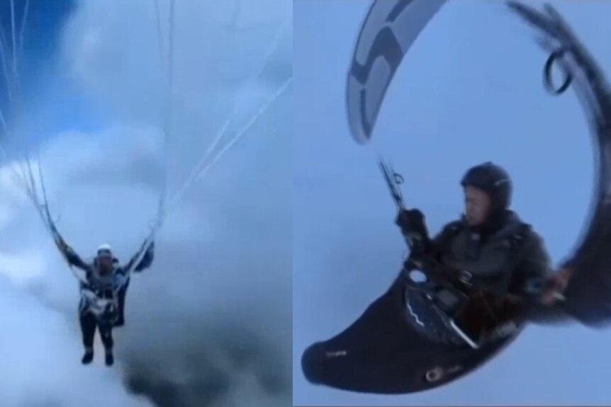 內地男玩滑翔傘被雲吸冰封片疑AI製作 頭盔前後不同顏色