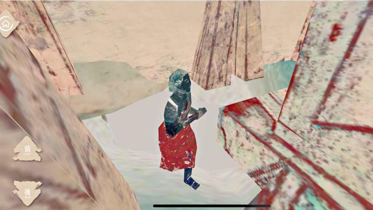 學生走進莫高窟壁畫,細看畫中人物動作。