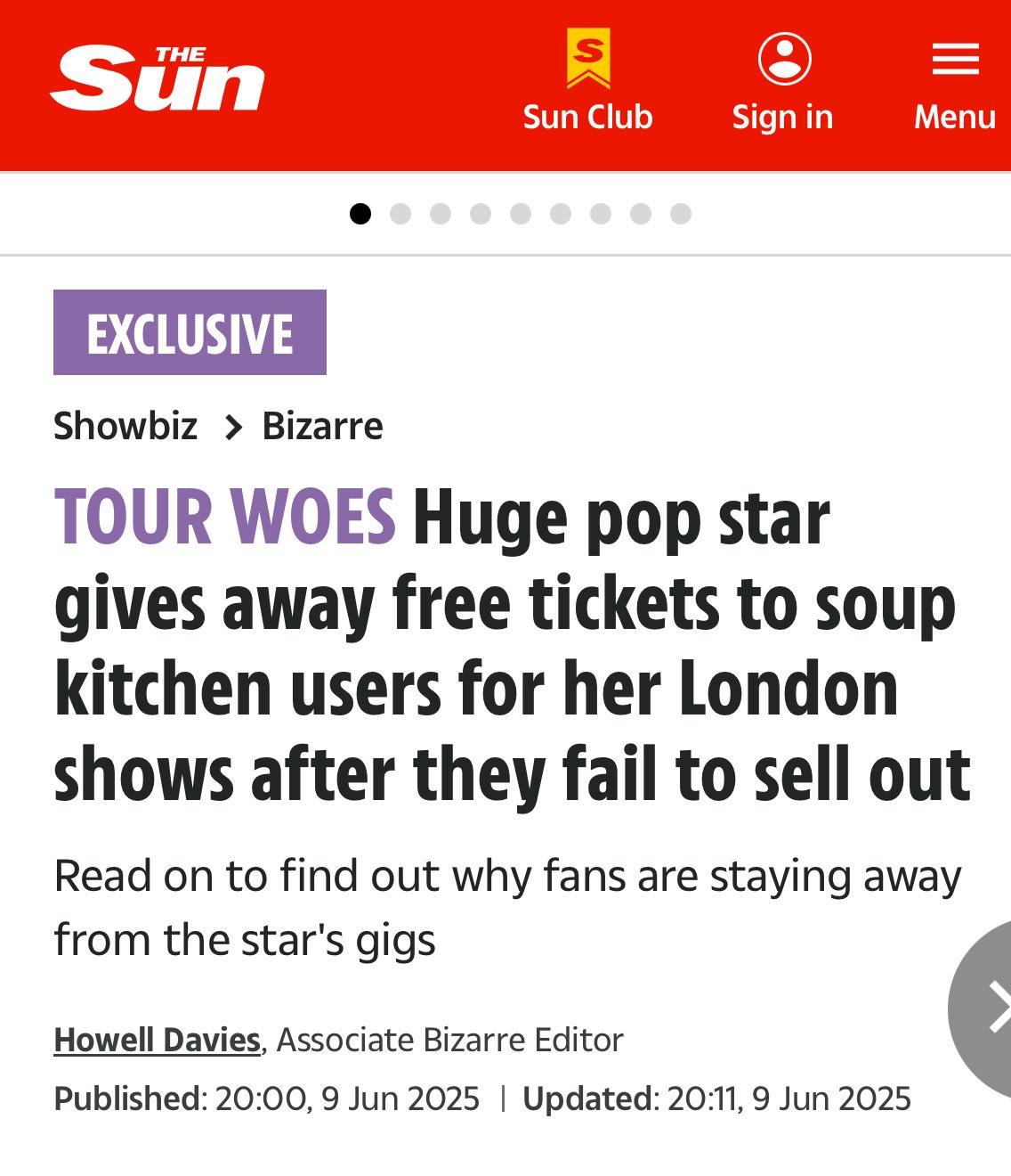 《太陽報》(The Sun)亦有報道《Cowboy Carter Tour》門票滯銷的情況。