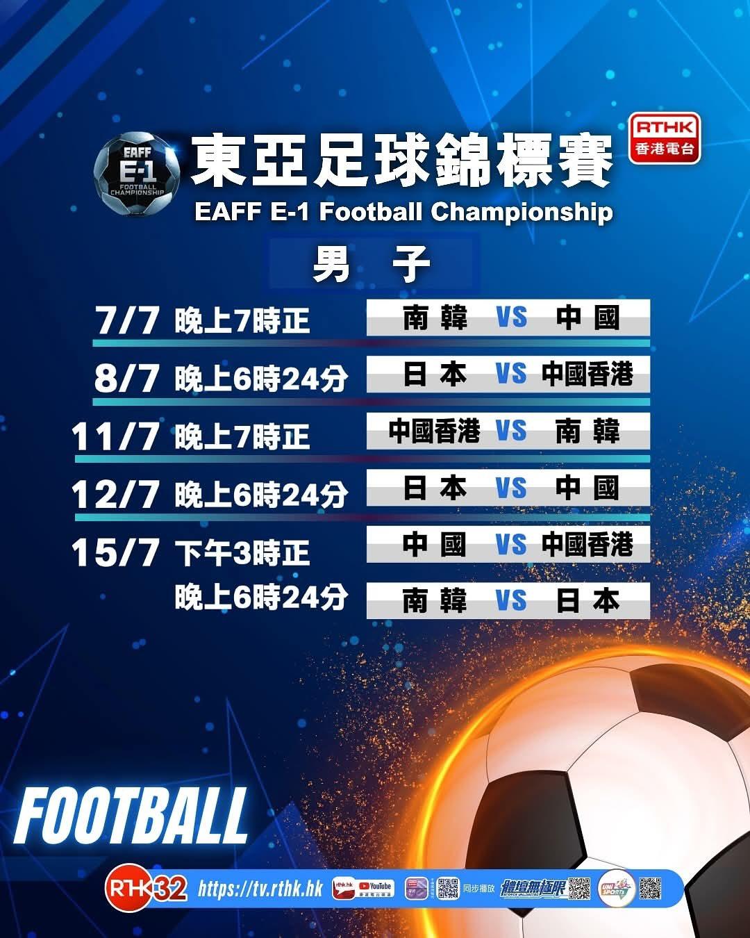 東亞盃賽程,港台直播或轉播多場香港隊比賽