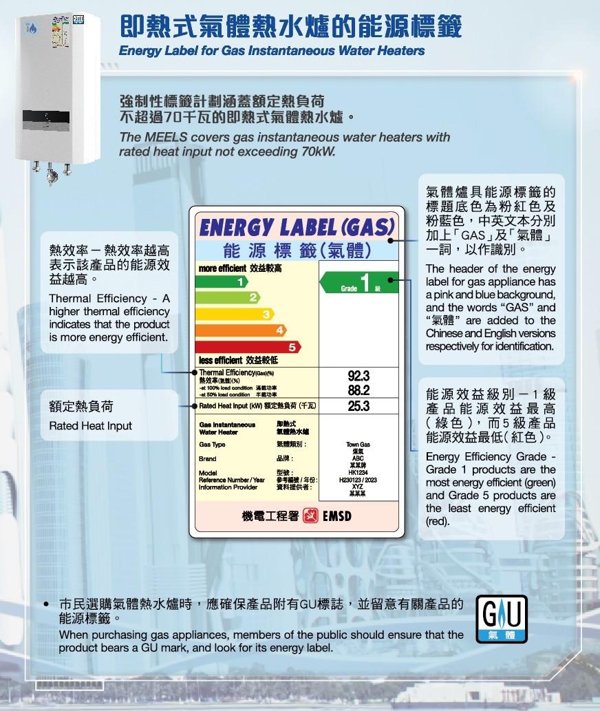 強制性能源效益標籤計劃第4階段已全面實施|即熱式氣體熱水爐的能源標籤(機電工程署)