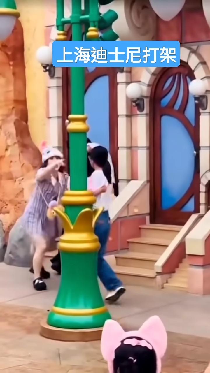 上海迪士尼MMA,女方向抱著女兒的母親指罵。(影片截圖)