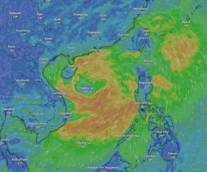 Windy預測「蝴蝶」周四路徑及位置