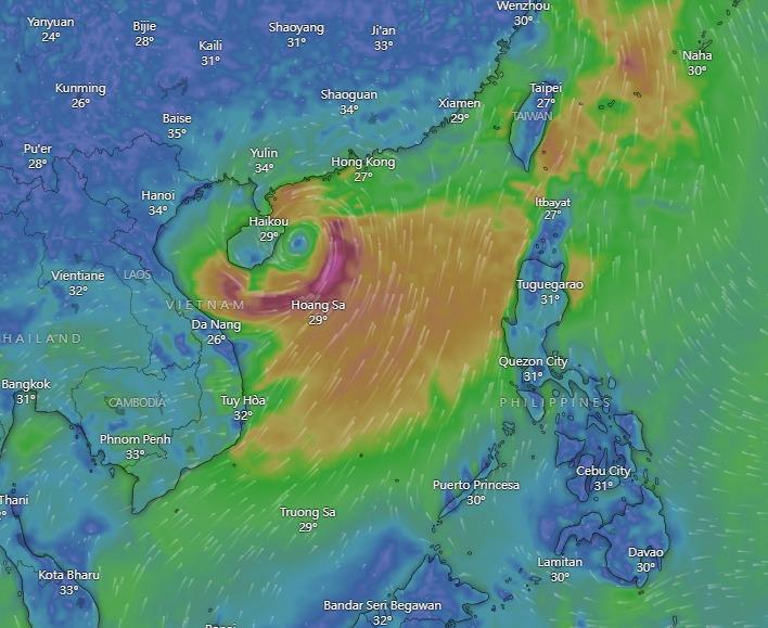 Windy預測「蝴蝶」周五路徑及位置