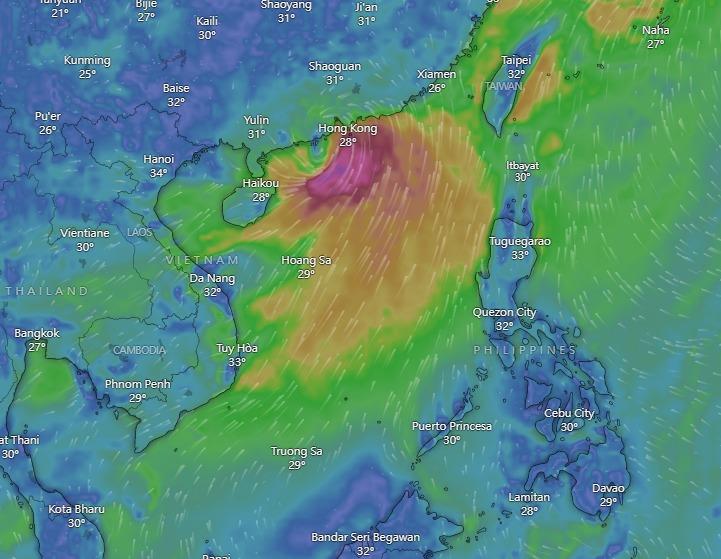 Windy預測「蝴蝶」周六路徑及位置