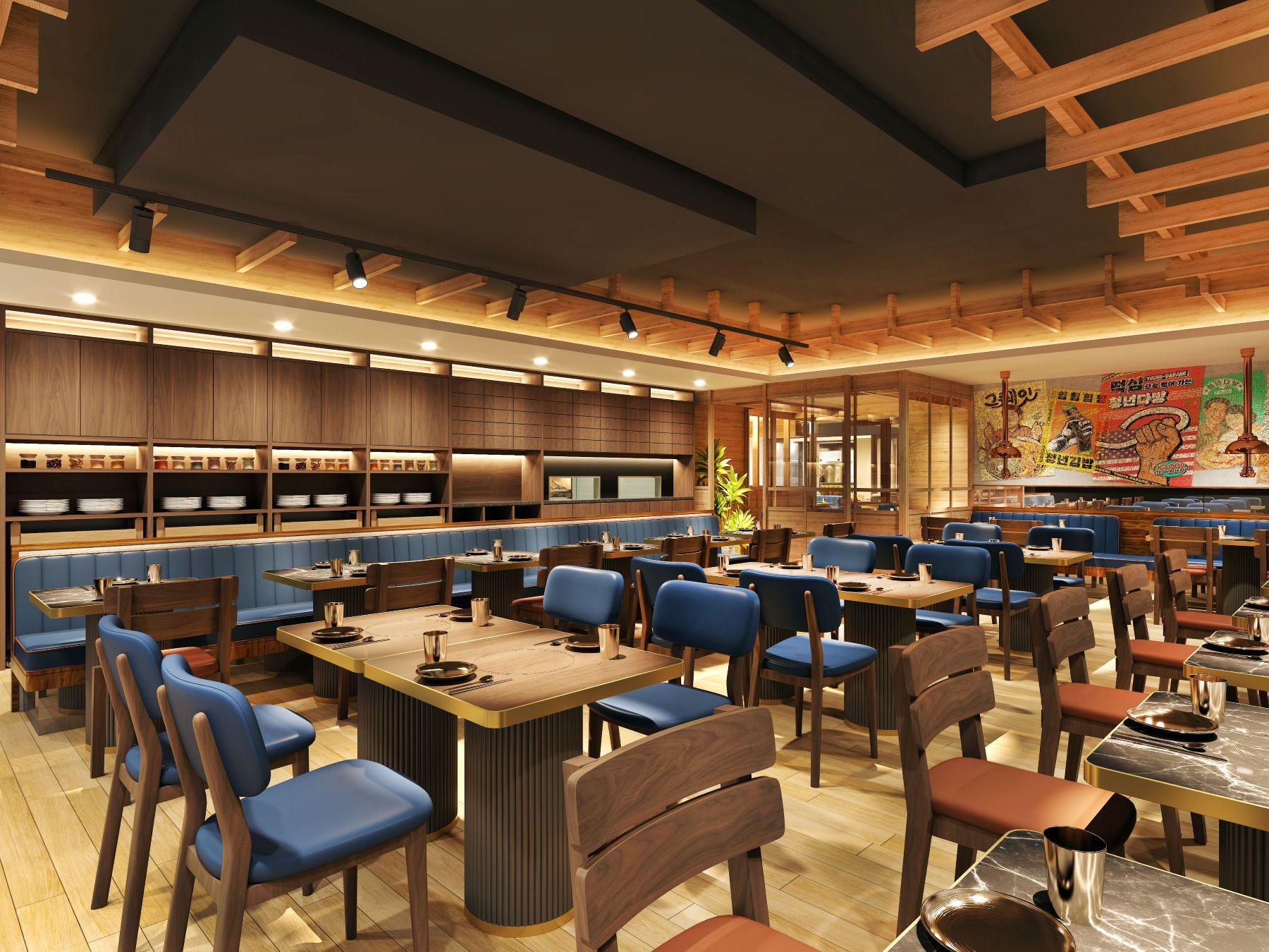 店內裝修以1980年代流行的韓國咖啡店為靈感,掛滿懷舊海報,襯托復古傢俬。