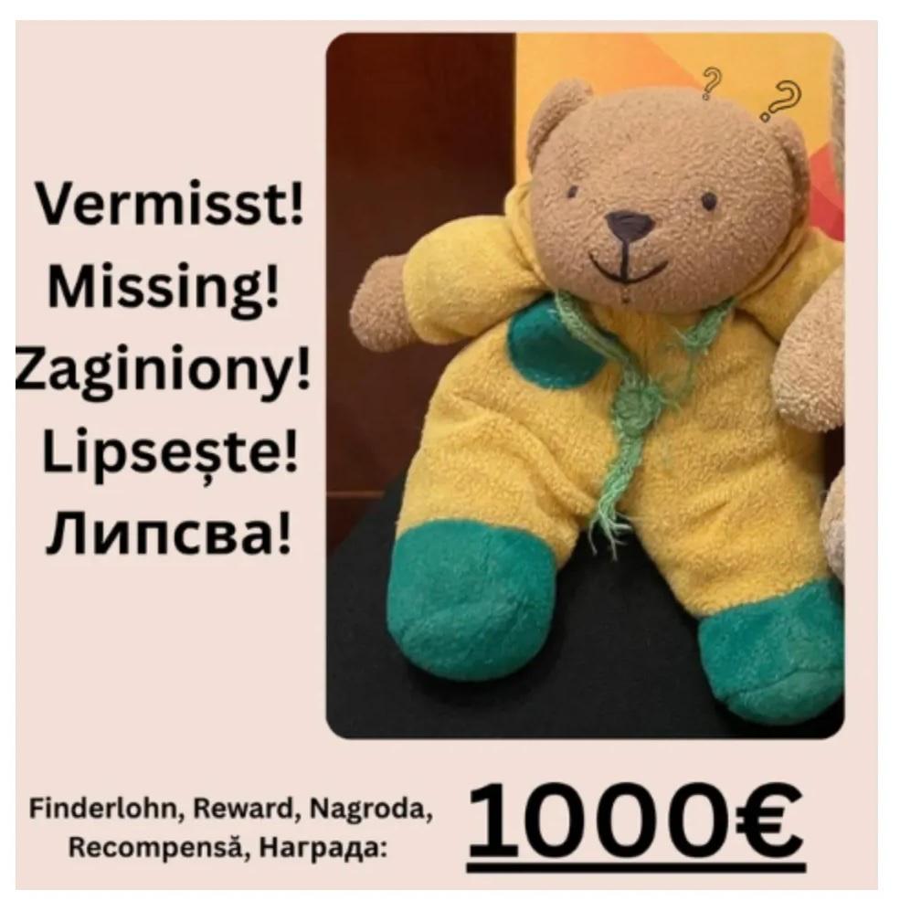 埃倫鮑爾在社交網發懸賞貼文,尋找母親生前的最後禮物「Mini」啤啤熊。(互聯網)