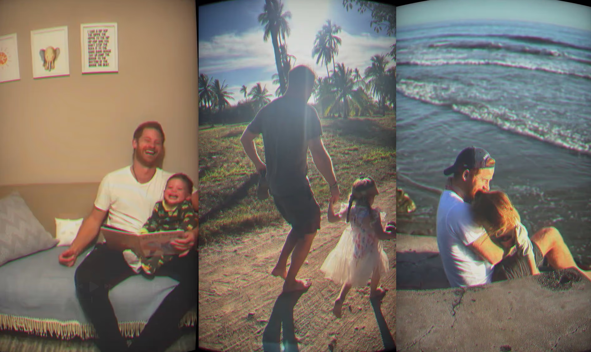 哈里與一對仔女相處的片段罕有曝光。(互聯網)