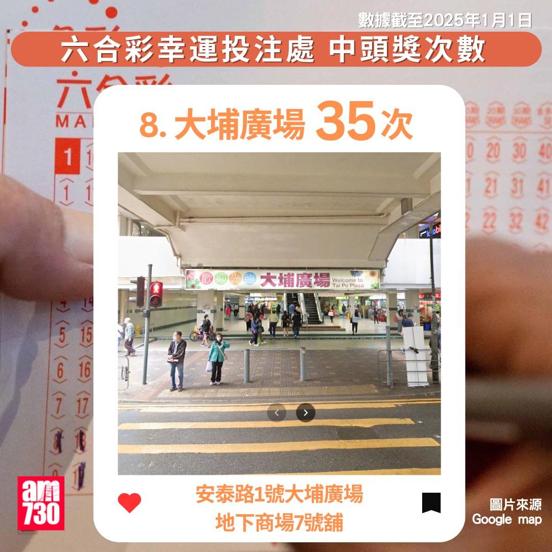 六合彩十大幸運投注站|大埔廣場 (數據截至2025年1月1日)