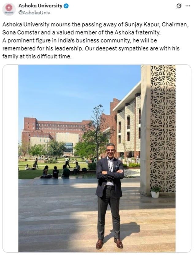 卡普爾大學母校發文悼念。(互聯網)