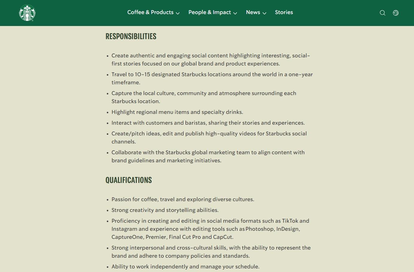 星巴克發布的招聘公告。(互聯網)